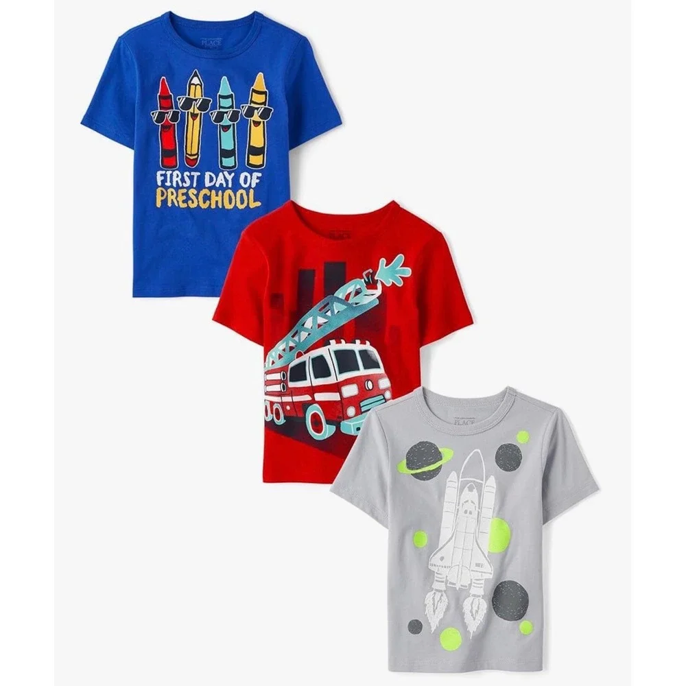 The Childrens‎ Place Graphic T-Shirts Boys Multi New Preschool Fire Space 3pk
